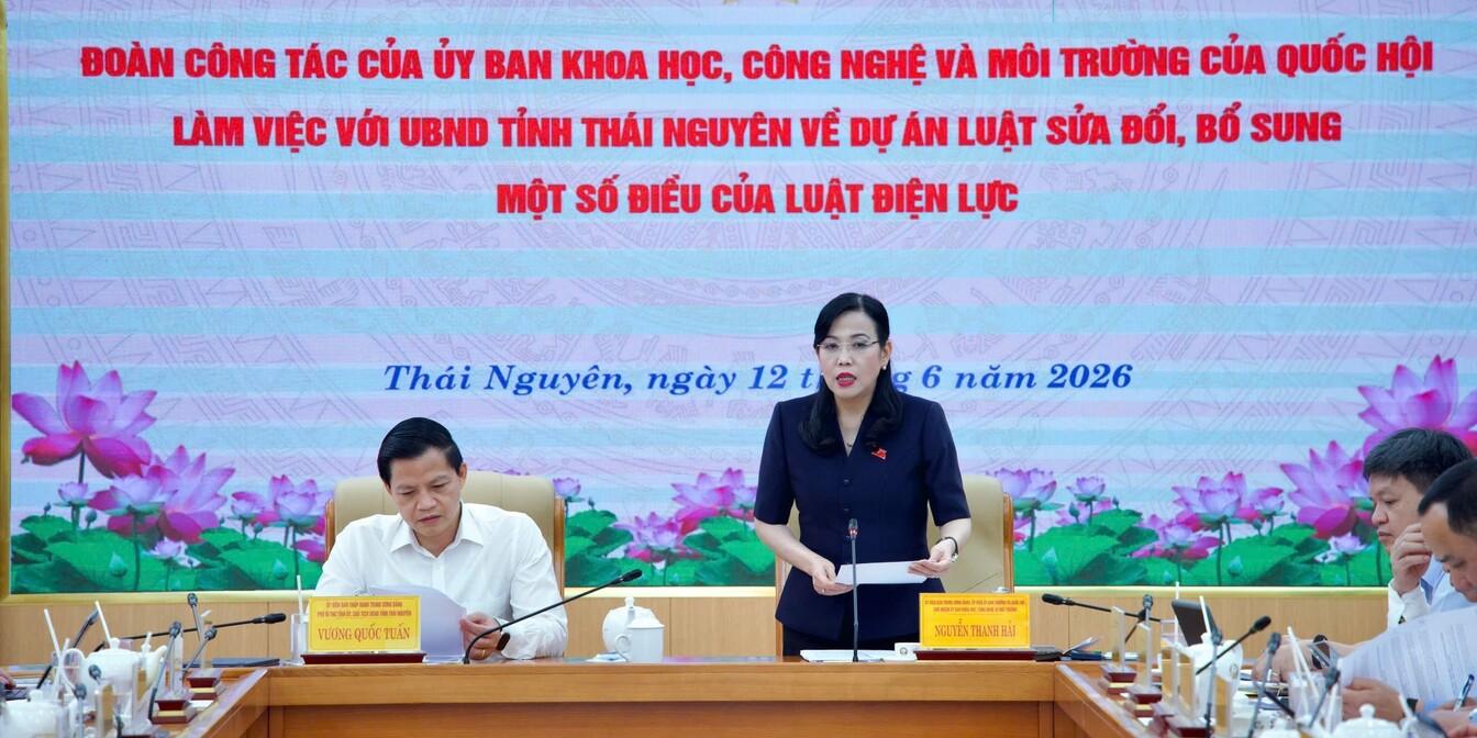 Đoàn công tác của Ủy ban Khoa học, Công nghệ và Môi trường của Quốc hội làm việc tại tỉnh Thái Nguyên về góp ý sửa đổi Luật Điện lực