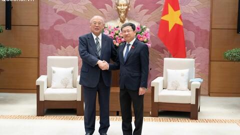 Phó Bí thư Đảng ủy Quốc hội Vũ Hải Hà tiếp Cố vấn đặc biệt Liên minh nghị sĩ hữu nghị Nhật - Việt Takebe Tsutomu