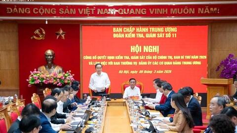 Chủ tịch Quốc hội chủ trì Hội nghị công bố quyết định kiểm tra, giám sát của Bộ Chính trị năm 2026 với Ban Thường vụ Đảng ủy các cơ quan Đảng Trung ương