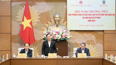 [Ảnh] Phó Chủ tịch Quốc hội Nguyễn Khắc Định dự Hội nghị thường niên giữa Thường trực UBPLTP và Lãnh đạo Bộ Tư pháp năm 2026