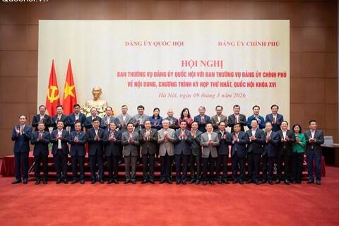 Hội nghị Ban Thường vụ Đảng ủy Quốc hội với Ban Thường vụ Đảng ủy Chính phủ về nội dung, chương trình Kỳ họp thứ Nhất, Quốc hội khoá XVI