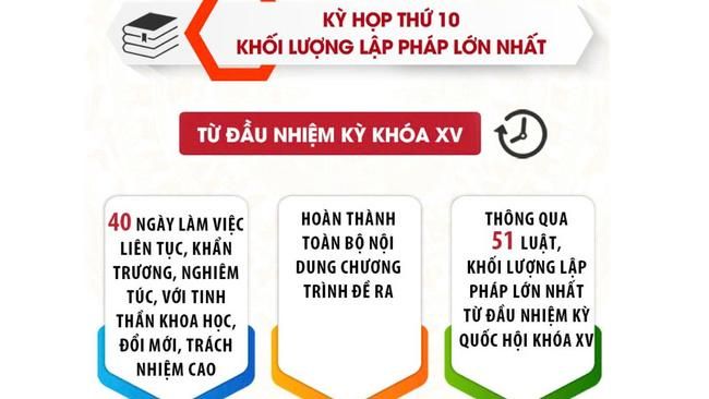 [Infographic] 51 luật được ban hành tại Kỳ họp thứ 10, Quốc hội khóa XV: Khẳng định vai trò tiên phong, đi trước một bước về thể chế