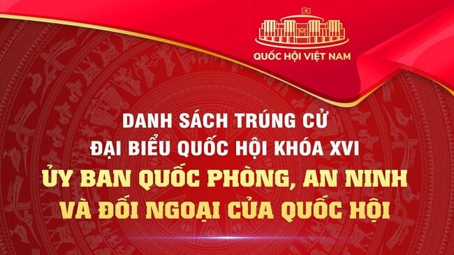Danh sách các đồng chí thuộc Ủy ban Quốc phòng, An ninh và Đối ngoại của Quốc hội trúng cử đại biểu Quốc hội khóa XVI