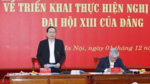 ĐOÀN KIỂM TRA CỦA BỘ CHÍNH TRỊ LÀM VIỆC VỚI ĐẢNG ĐOÀN MẶT TRẬN TỔ QUỐC VIỆT NAM VỀ VIỆC TRIỂN KHAI THỰC HIỆN NGHỊ QUYẾT ĐẠI HỘI XIII CỦA ĐẢNG